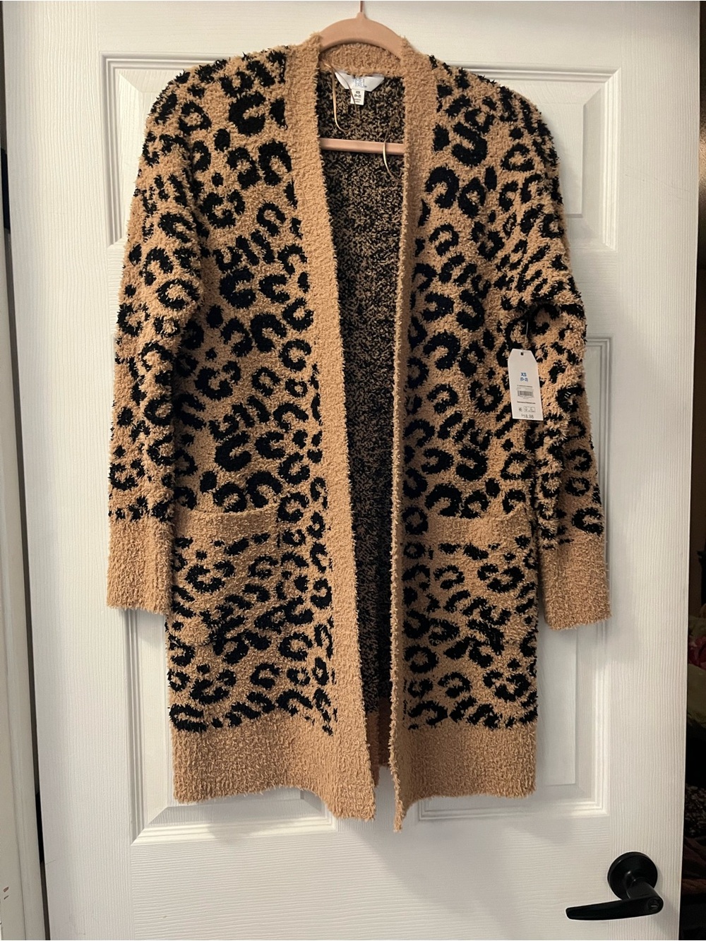 Time and Tru Tan and Black Leopard Print Open Cardigan